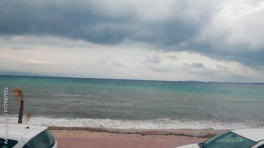 Driving along beach in Corfu island in Greece Driving along beach in Corfu island in Greece