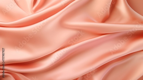 Soft silk fabric in a peach fuzz color as a background. Top view.