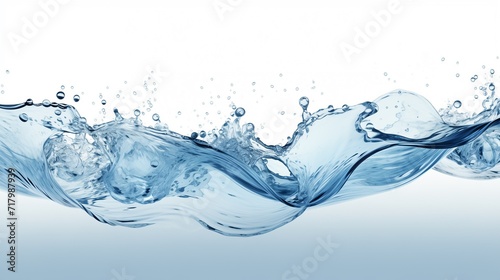 Blue Water Wave With Bubbles on White Background