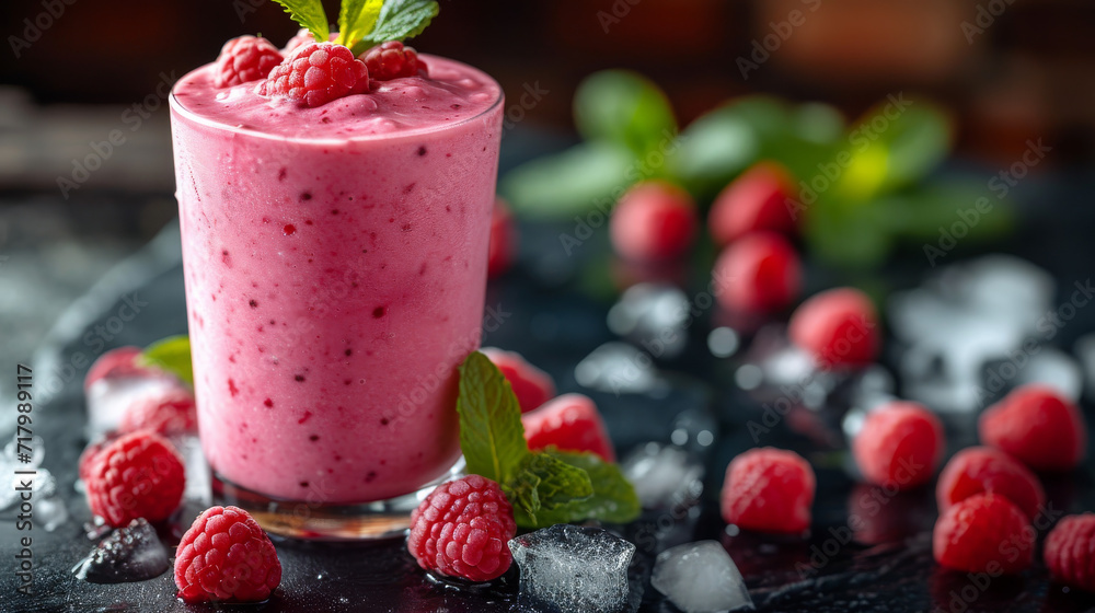 Smoothie in a Glas with ice arround it well decorated Smoothie in a Glas with ice arround it well decorated