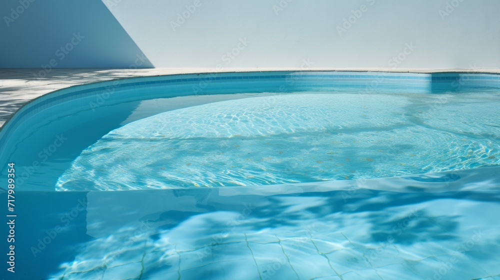 An empty pool with clear blue water in the sunlight. Summer, travel. The texture of the water.