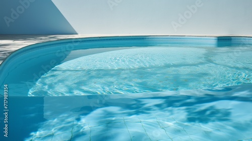An empty pool with clear blue water in the sunlight. Summer, travel. The texture of the water. © liliyabatyrova
