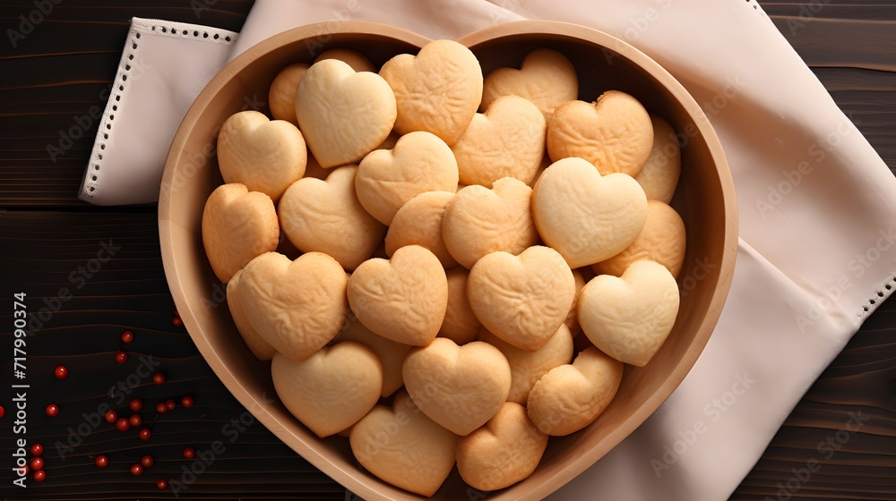 Heart shaped delicious cookies in a plate. Top view. Valentines day concept. Heart shaped delicious cookies in a plate. Top view. Valentines day concept.