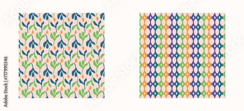 Trendy vector floral pattern set with organic botanical shapes. Modern bold summer flower print, design collection in scandi style.