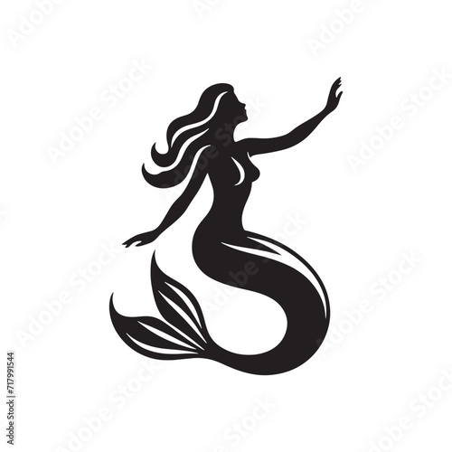 Siren's Whispering Shadows: Sea Siren Silhouettes Conjuring an Echo of Oceanic Secrets - Sea Siren Illustration - Sea Siren Vector
