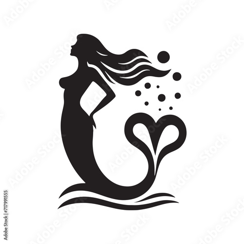 Serenity Beneath the Waves: Sea Siren Silhouette Set Unveiling the Calm Depths of the Ocean - Sea Siren Illustration - Sea Siren Vector 