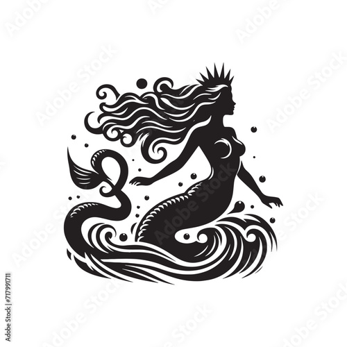 Enigmatic Sea Spirits: Sea Siren Silhouettes Concealing the Mysteries of the Deep Blue - Sea Siren Illustration - Sea Siren Vector 