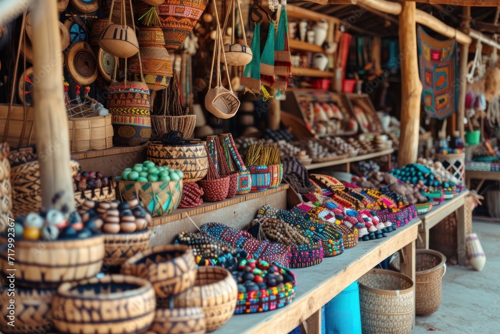 A local Indigenous marketplace selling traditional crafts and modern goods. Souvenir market on street 