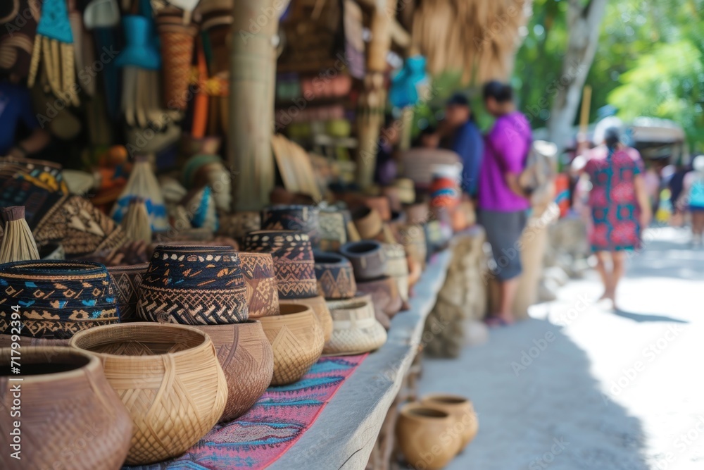 A local Indigenous marketplace selling traditional crafts and modern goods. Souvenir market on street 