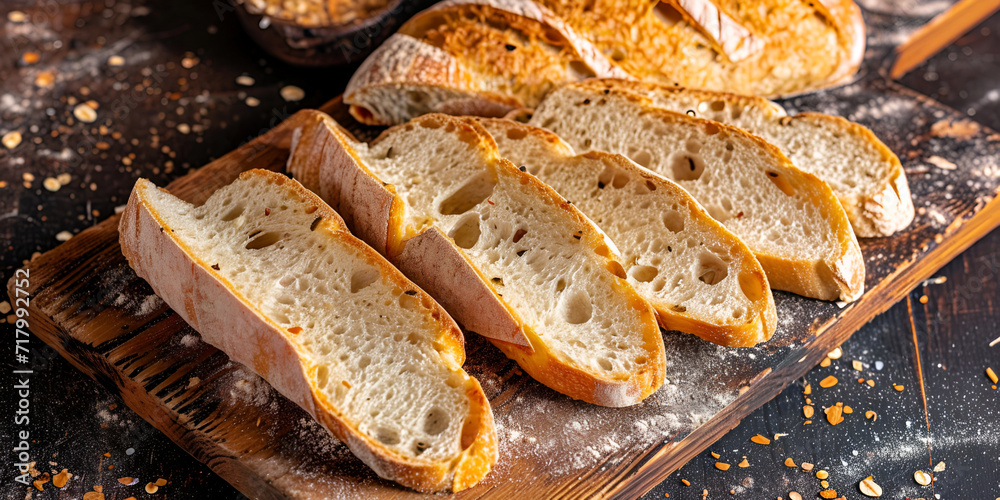 A Gastronomic Journey with Assorted Bakery Treasures, Featuring Baguettes and More ,Sliced Baguette Showcased on a Wooden Table in Gourmet Fashion A Gastronomic Journey with Assorted Bakery Treasures, Featuring Baguettes and More ,Sliced Baguette Showcased on a Wooden Table in Gourmet Fashion
