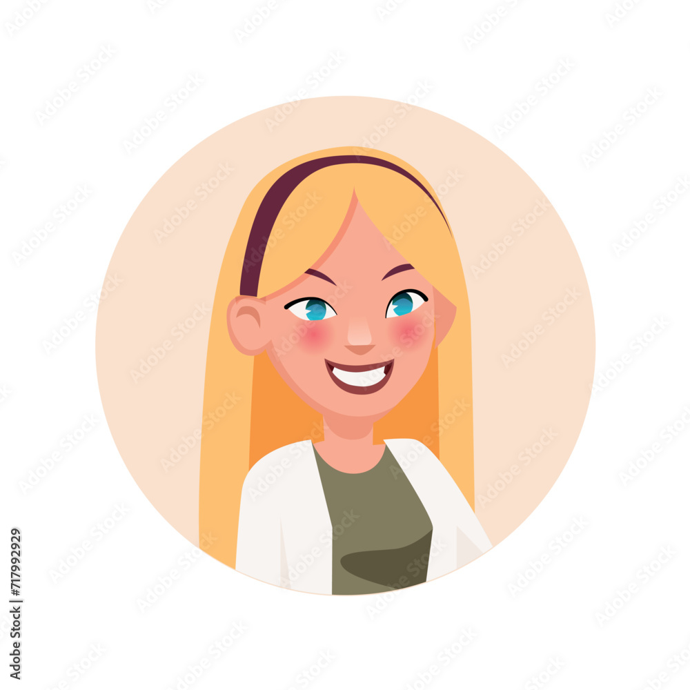 Avatar of happy person in cartoon design. The cartoon design of this woman's avatar adds an element of class and sophistication, making it an ideal choice for personal branding. Vector illustration. Avatar of happy person in cartoon design. The cartoon design of this woman's avatar adds an element of class and sophistication, making it an ideal choice for personal branding. Vector illustration.