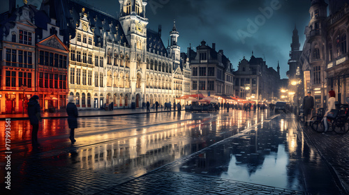 The night view of the beautiful Belgian city