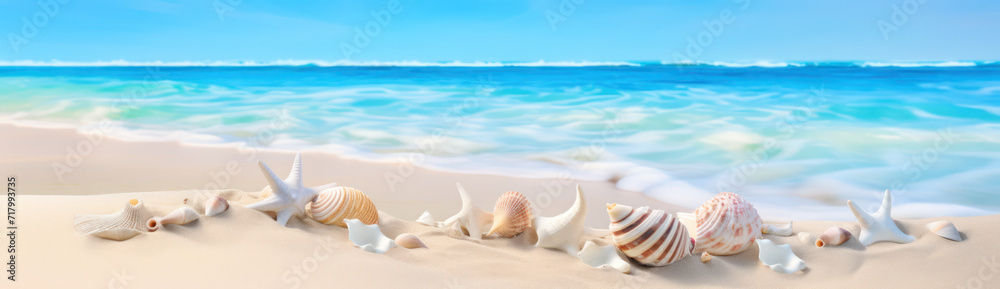 Sea shells on the beach with the ocean in the back. Sea shells on the beach with the ocean in the back.