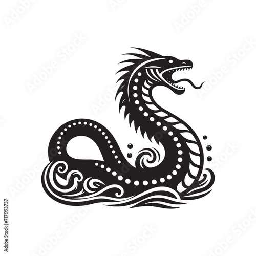 Fototapeta Naklejka Na Ścianę i Meble -  Oceanic Elegance: Sea Serpent Silhouette Ensemble Exhibiting the Majestic Elegance of Deep-Sea Entities - Sea Serpent Illustration - Sea Serpent Vector
