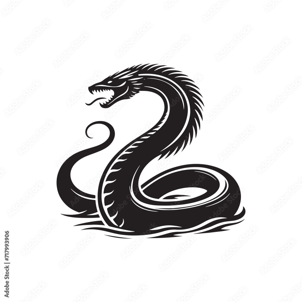 Azure Guardians: Sea Serpent Silhouette Array Guarding the Secrets of the Ocean's Profound Depths - Sea Serpent Illustration - Sea Serpent Vector
