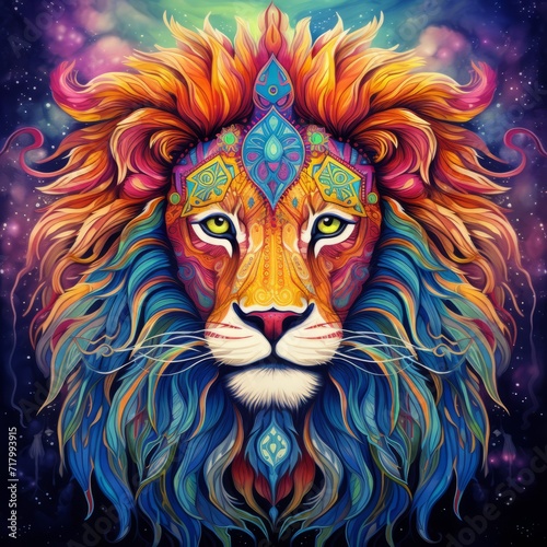 Lion Abstract Colorful Animal God Bright Artistic Fantasy Mystique Digital Generated Illustration © Artificial Ambience