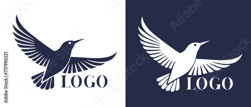 dove with wings  Logo bussines company flat shape with bird. blue  and white simple modern style logotype  