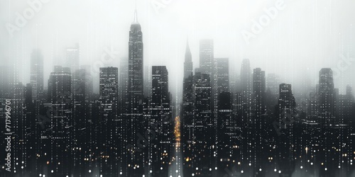Silhouetted New York: The Iconic Skyline Emerges Through Misty Veils in a Monochromatic Cityscape at Dawn, Generative AI photo