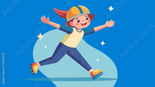 Happy child skateboarding vector illustration on blue background