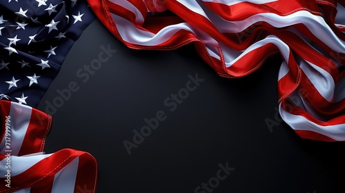 The flag of the United States of America on black background for memorial day, veteran's day or other patriotic holiday celebration Presidents day - AI Generated Abstract Art