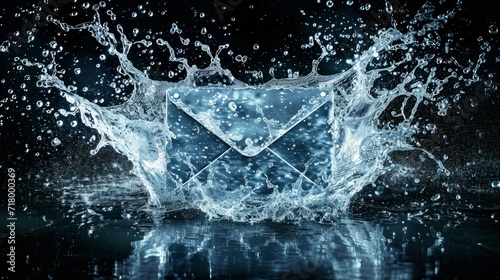 Business Email envelope Business Symbol in water splashes on the black background. Horizontal Illustration. Communication and Collaboration. Ai Generated Illustration with Digital Email envelope.