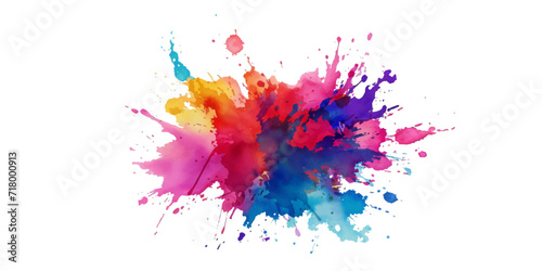 Bright colorful watercolor splash splatter stain brush strokes on white background. Modern vibrant aquarelle spot. Aquarelle explosion on white. Element. Vector watercolor illustration isolated design