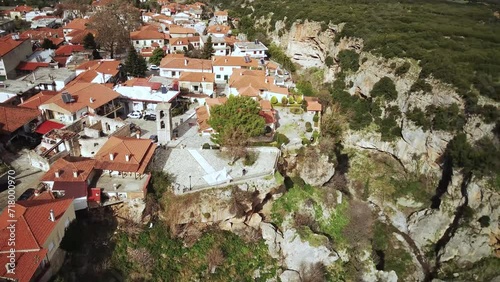 Aerial footage of Tithorea village overlooking Velista Gorge in Amfikleia-Elateia, Phthiotis, Greece photo