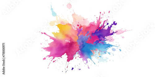 Bright colorful watercolor splash splatter stain brush strokes on white background. Modern vibrant aquarelle spot. Aquarelle explosion on white. Element. Vector watercolor illustration isolated design