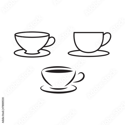 Tea cup vector icon set. Hot herbal green tea symbol in black color. Coffee cup line sign.