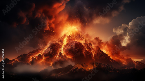 Close up volcano eruption