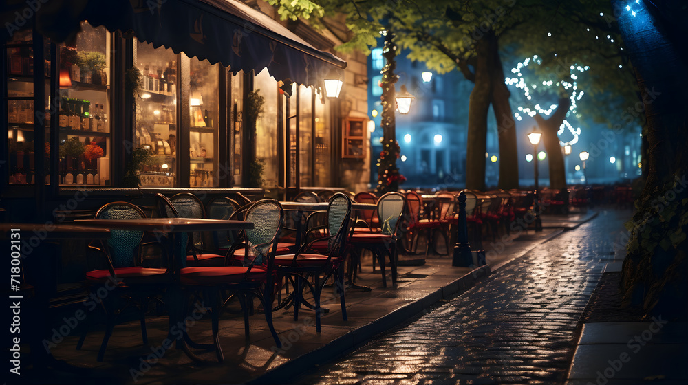 The night view of the beautiful cafe street The night view of the beautiful cafe street
