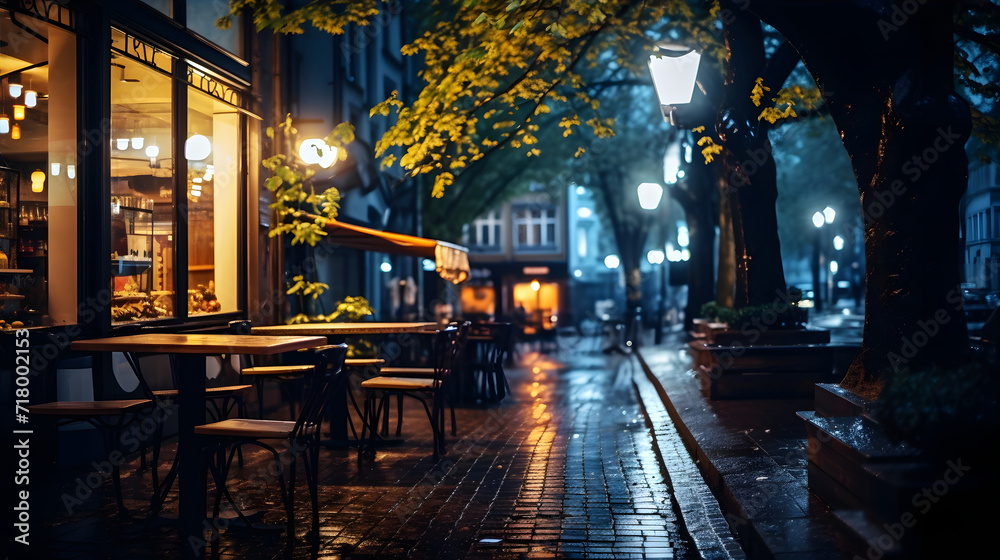 The night view of the beautiful cafe street The night view of the beautiful cafe street