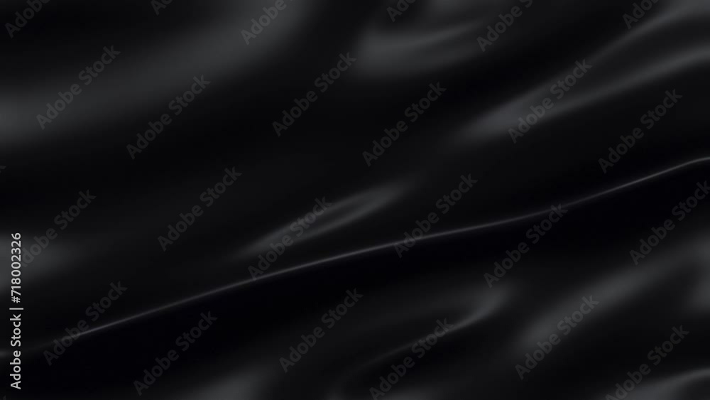 Black Flag, full frame front view, cinematic look and feel, glossy, slow-motion waving, elegant silky texture waving. Realistic CG animation, seamless loop-able.