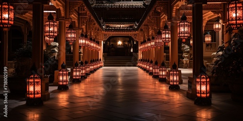 Pathway Lit with Lanterns in Decorative Corridor