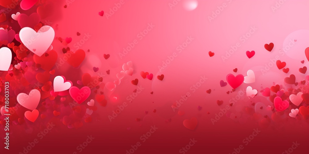 red and pink background with hearts for various celebrations with copy space