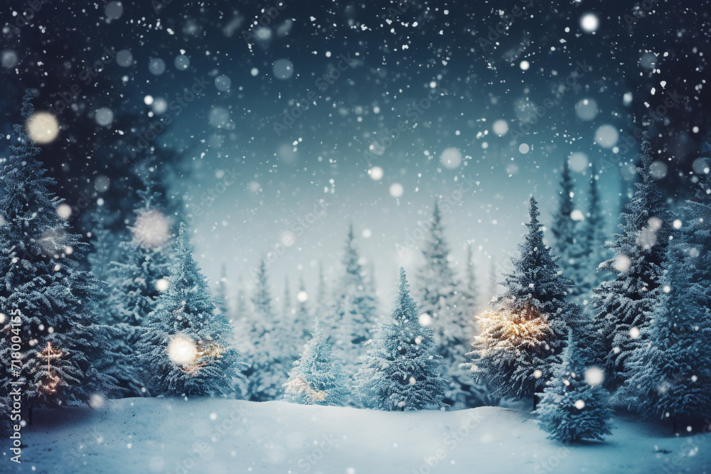 Snowing with blurred forest trees background Snowing with blurred forest trees background