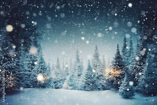 Snowing with blurred forest trees background © Golden House Images