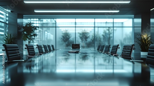 Portrait of a meeting room in a modern futuristic style office, generative AI