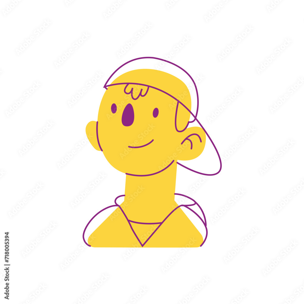 Yellow and line avatar in flat cartoon design. The avatar's comical expression takes center stage, creating entertaining representation ideal for injecting humor and joviality. Vector illustration.