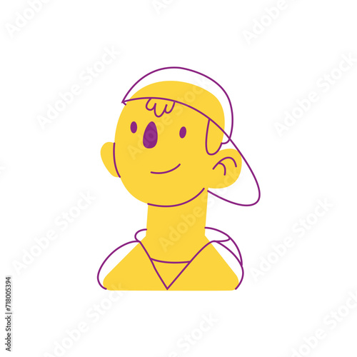 Yellow and line avatar in flat cartoon design. The avatar's comical expression takes center stage, creating entertaining representation ideal for injecting humor and joviality. Vector illustration.