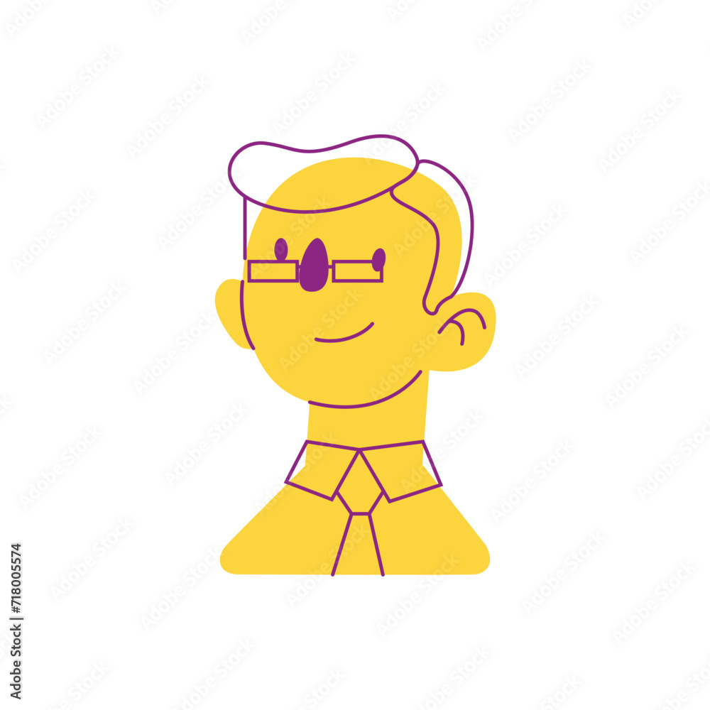 Yellow and line avatar in flat cartoon design. This amusing illustration of a bright and funny face is a perfect fusion of design and humor, ready to bring smiles and laughter. Vector illustration.