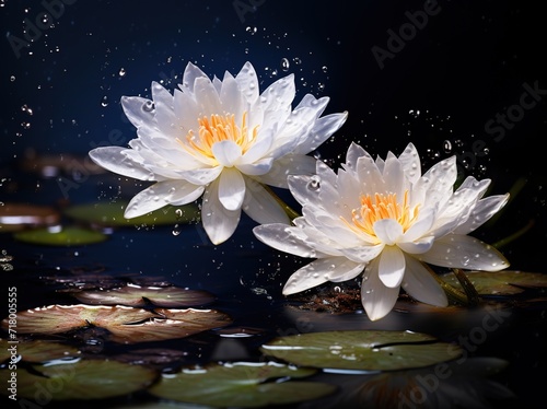 Lotus flowers are white, very beautiful, with just the right amount of light