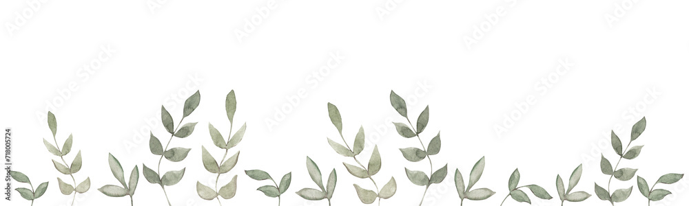 Naklejka premium Field grass border. Watercolor illustration