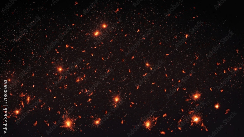Abstract dark glitter fire particles lights. Fire embers particles over black background - obrazy, fototapety, plakaty 