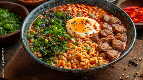 Ramen in a bowl well decorated, product photo