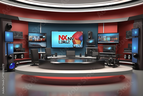 TV or cable new network live studio setup, TV studio set designs.