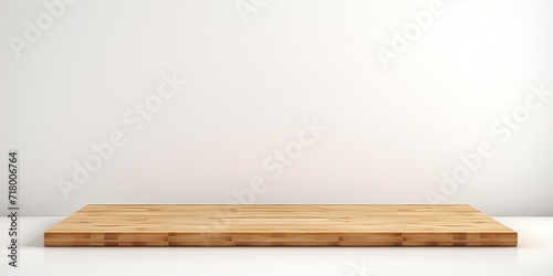 White background isolates empty wooden table/counter for product display.