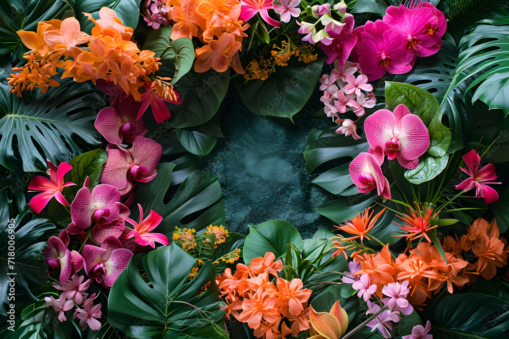 Neon Tropical Orchid Floral Border Neon Tropical Orchid Floral Border