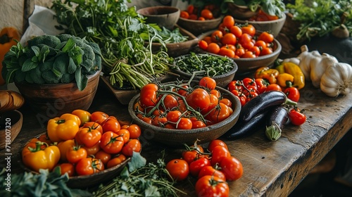 Healthy diet. Mixed vegetables on the stand at local farmers market  lettuce  tomatos  peppers  greens