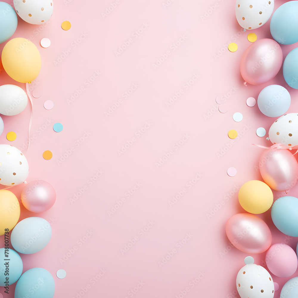 Easter eggs on a pink background with space for text. colorful eggs in pastel colors. easter background
